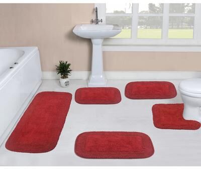 Home Weavers Inc Radiant Collection 100% Cotton Non-Slip Bathroom Rug Set, Machine Washable Bath Rug, 5 Piece Bath Mat Set with Contour