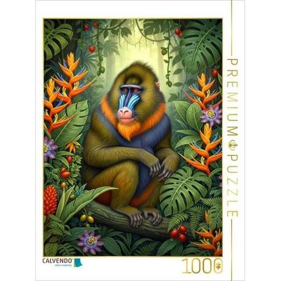 CALVENDO Puzzle Mandrill Affe zwischen Blüten | 1000 Teile Lege-Größe 64x48cm Foto-Puzzle für glückliche Stunden