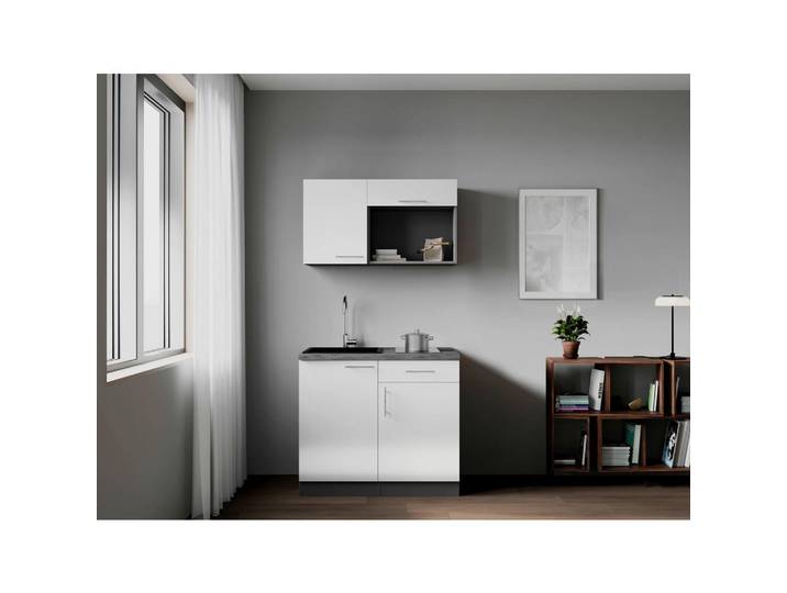 Respekta Miniküche Oliver, Weiß, 1 Schublade(n) Schubladen, seitenverkehrt montierbar, nur wie online abgebildet bestellbar, 100 cm, links aufbaubar, rechts aufbaubar, Küchen, Miniküchen