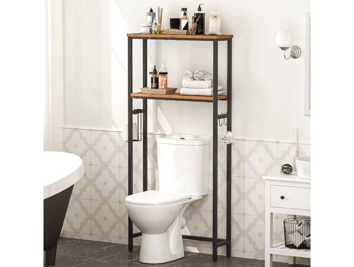 Étagère de Toilettes - HOOBRO - Étagère WC à 2 Niveaux -Étagère de Salle de Bain - Marron Rustique - Gain de Place