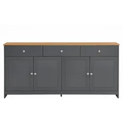 SIDEBOARD Landhausstil Grauschwarz & Holzoptik 160cm mit 4 Türen & 3 Schubladen