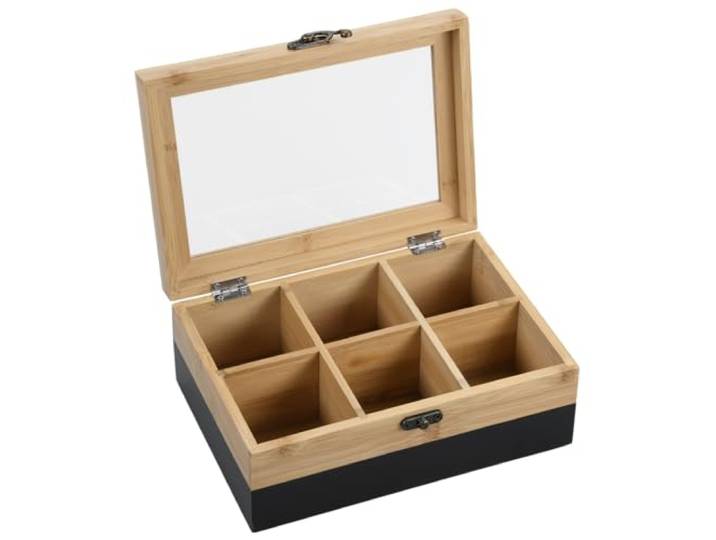 Kesper Teebox, 6 Fächer, Sichtfenster, Bambus, 21,5 × 15 × 8,5 cm 58940