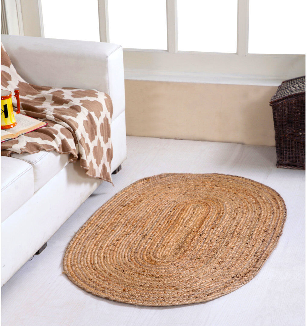 Bay Isle Home Gemini Hand Braided Beige Jute Rug Beige Oval 60 x 180cm