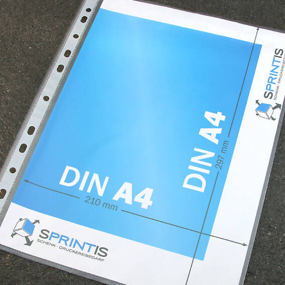 SPRINTIS 100 Unités - Pochettes transparentes, A4 80 µm   Bord de classement: blanc renforcé, avec trou Euro, PP