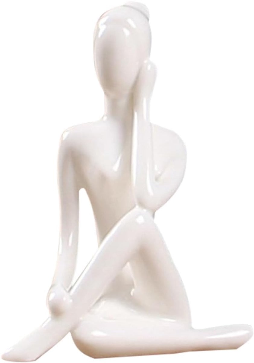 Wit Keramisch Yoga Figuur - Abstract Decoratief Standbeeld voor op Tafel