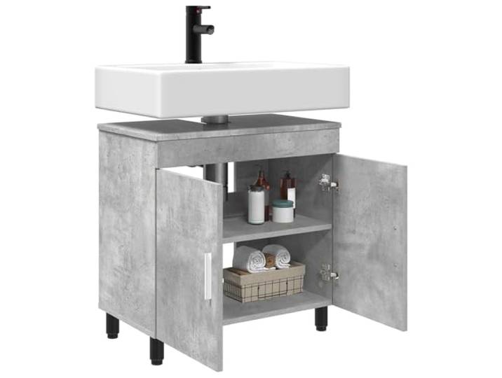 KTHLBRH Badezimmerschrank grau Beton 60 x 35 x 60 cm Technisches Holz, wendbare Tür, 1 Einlegeboden, Montage erforderlich
