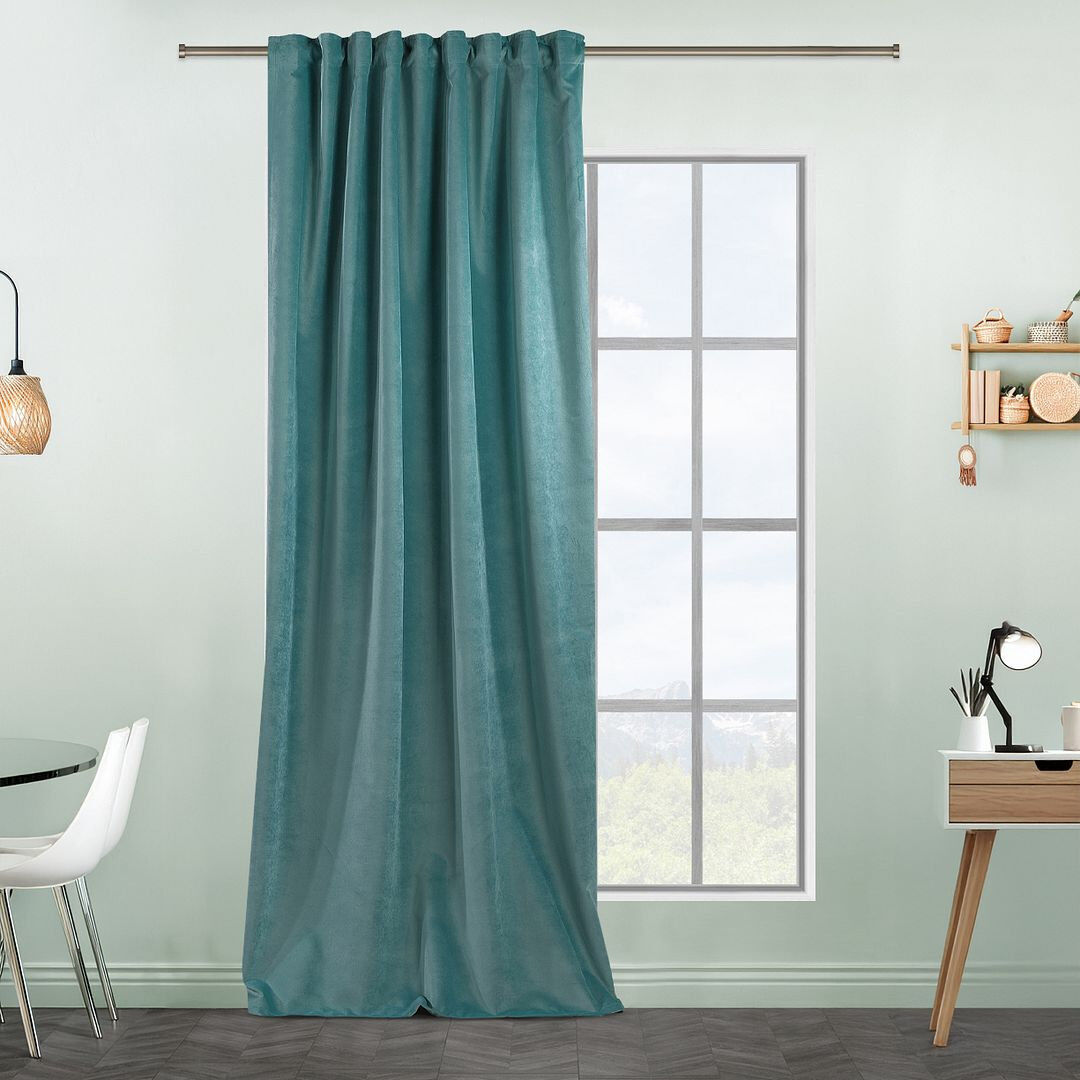 Lilijan Home & Curtain Extra Long & Extra Wide Matte Velvet Curtain Panel 39 BLUISH GREEN 260cm Width x 425cm Drop