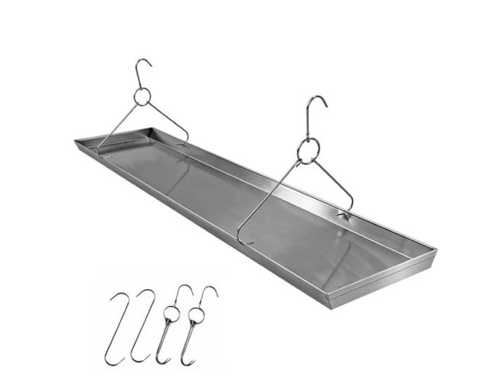 Ölauffangwanne, 304 Edelstahl Auffangwanne, Ölwanne Auffangwanne Tablett Rechteckig mit 4 Haken, Abtropfwanne zum Grillgut Im Freien und zum Abtropfen Von Öl Oder Fett(145x22x3cm/47x9x1.2in)