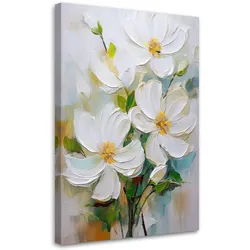 WANDBILD weiß bemalte blumen natur