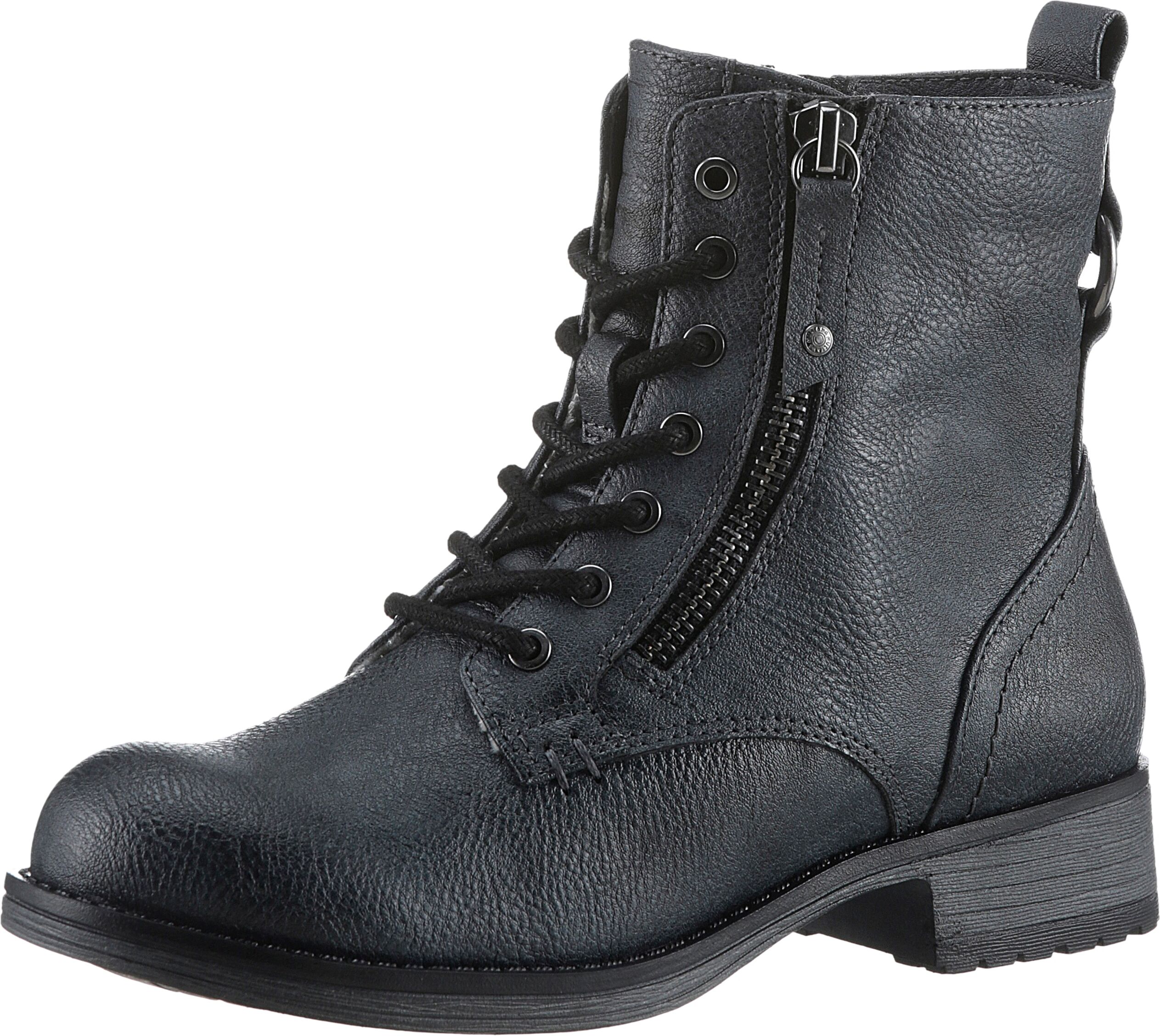 Winterboots MUSTANG SHOES, Mädchen, Gr. 32, Synthetik, blau (navy used), Lederimitat, used, Schuhe Winterboots, Schnürboots, Stiefelette, Blockabsatz, mit Reissverschluss navy used 32, Synthetik