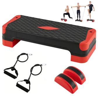 Costway 3-in-1 Aerobic Step Platform Set with 2 Stackable Risers and Balance Trainers for Home-Red