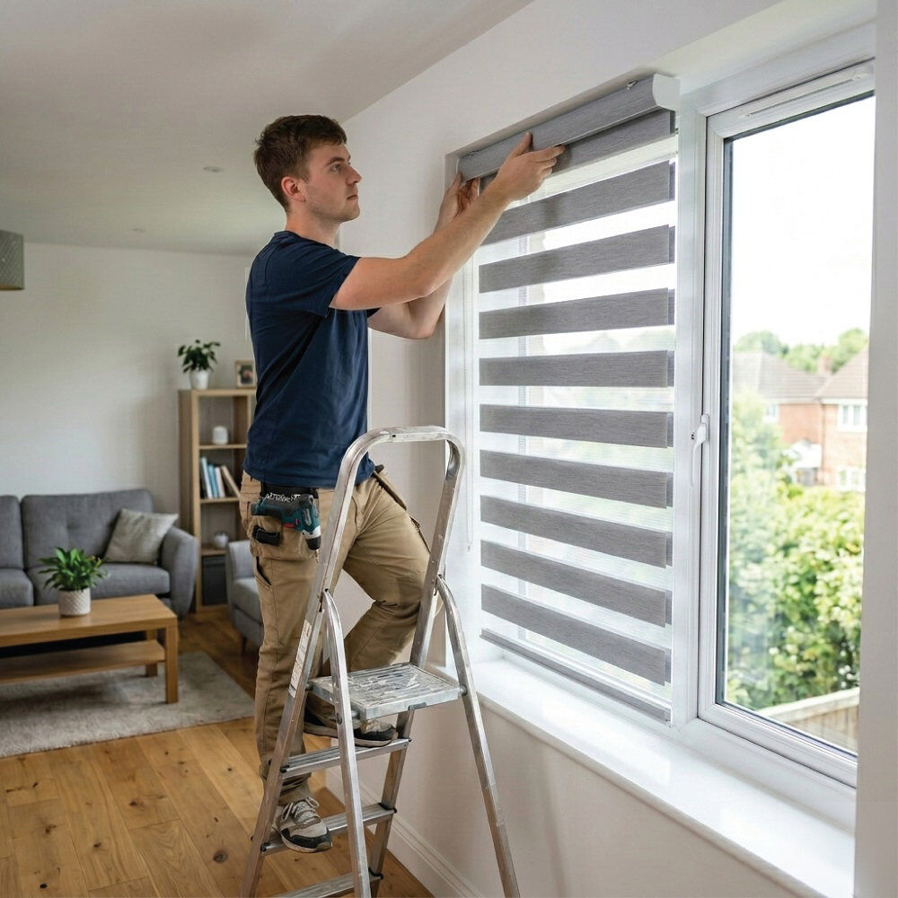 Symple Stuff Dual Layer Day & Night Zebra Roller Blind – Light Filtering Privacy Blind Grey 165 cm L x 124 cm W
