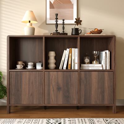 Kodotan sofa Modern 3-Door Storage Cabinet,Freestanding Bookshelf with Open Display Shelves,Fluted Door Panels,Push-to-Open Doors