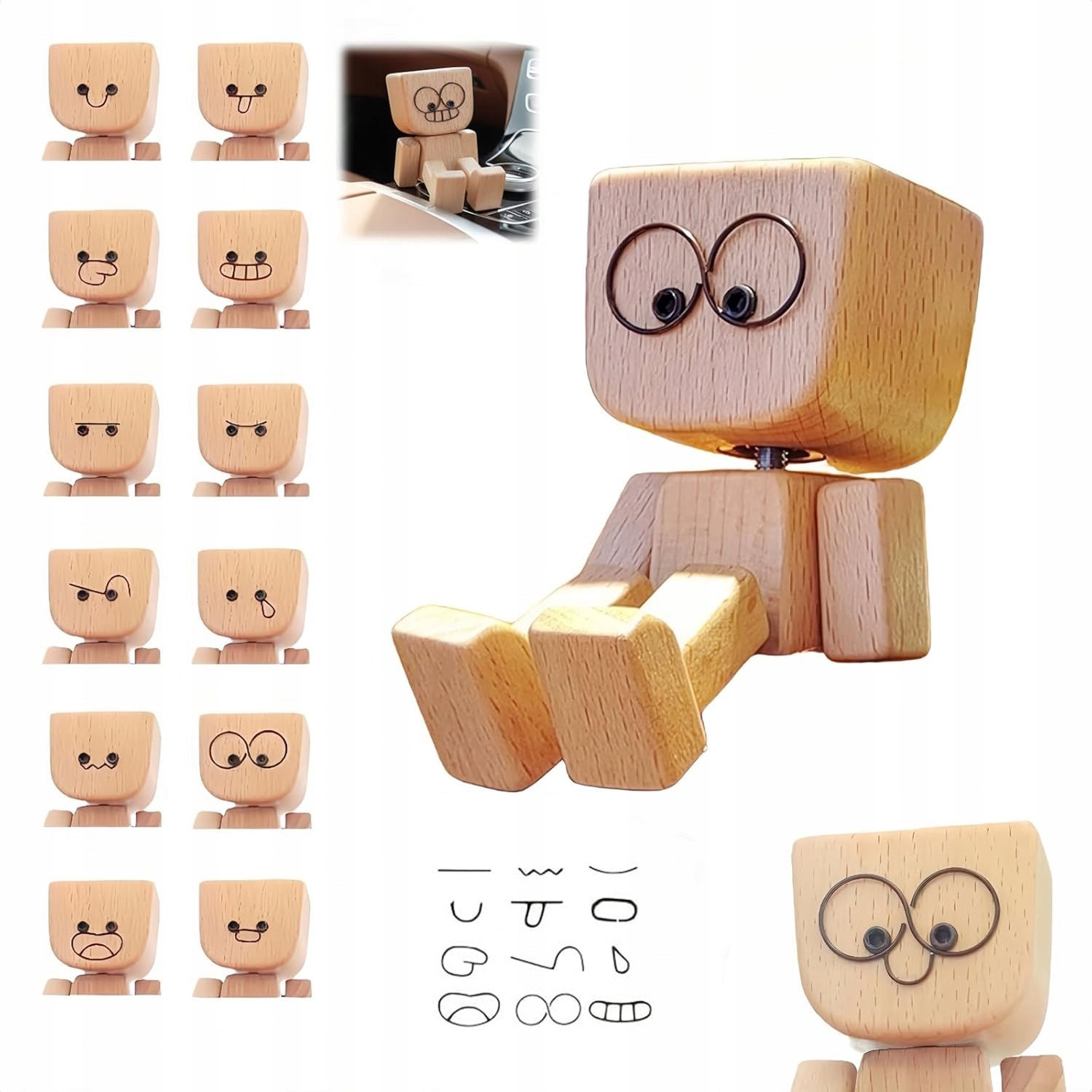 Houten Dansende Man Pop met 12 Magnetische Gezichtjes voor volwassenen