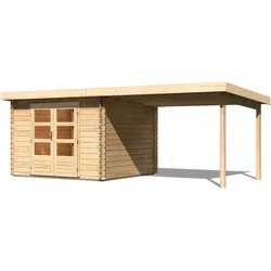 Karibu Gartenhaus Bastrup 5 inkl. 3m Shleppdach - 28 mm-297 x 297 cm- naturbelassen