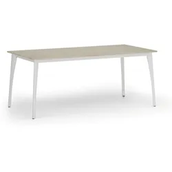 Konferenztisch PRIMO OMEGA, 180x90 cm, weißes Metallgestell, Eiche natur