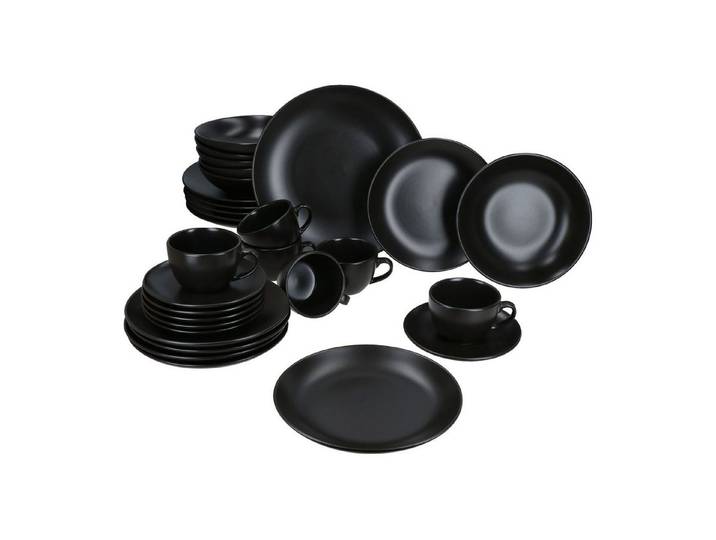 MamboCat Kombiservice 30tlg Kombiservice Panther Steingut 6 Personen Tassen Teller flach, Steingut