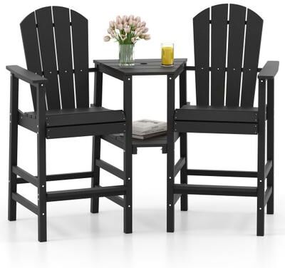 Costway 2-Seat Adirondack Chair All-Weather Adirondack Chair with Double Connecting Tray-Black