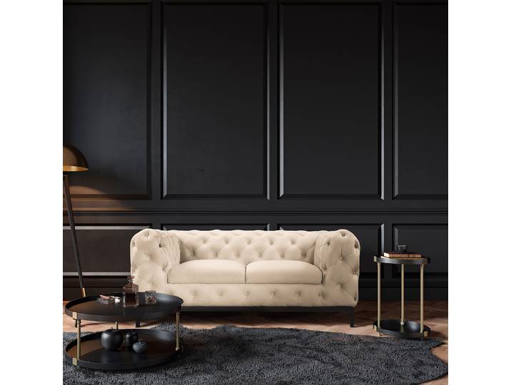 2-Sitzer Sofa Beige Samt Ravi 185 x 75 x 100cm Glamour