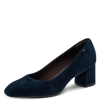Pumps TAMARIS, Damen, Gr. 38, blau (navy), Leder, clean, gepflegt, festlich, Schuhe Pumps, Blockabsatz, Abendschuh, Businesschuh in modischer Karreeform
