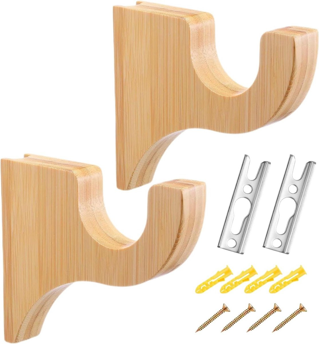 Set van 2 Gordijnroede Beugels van Massief Hout in Houtkleur
