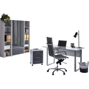 BMG-Möbel Büromöbel-Set Tabor Mini Kombi 3, Schreibtisch,1 Schrank & 2 Regale, grau/anthrazit
