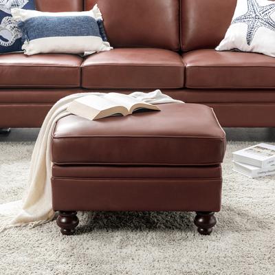 HULALAHOME HULALA HOME Irene Contemporary Genuine Leather Water Resistant Ottoman with Solid Wood Legs