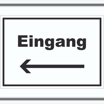 HB-Druck Eingang Aufkleber mit Text und Richtungspfeil links Zugang Eintritt waagerecht A9 (37x52mm)