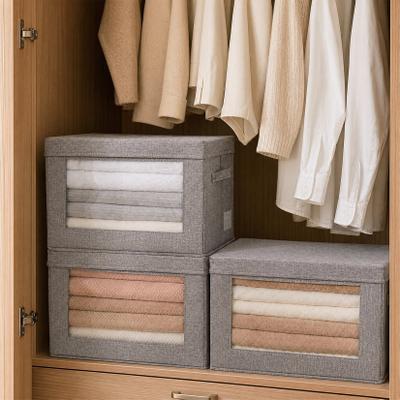 Garvee 3-Pack Fabric Storage Bins with Clear-Window Lids, 15x10x10 in Closet Organizer Boxes, Sturdy Handles