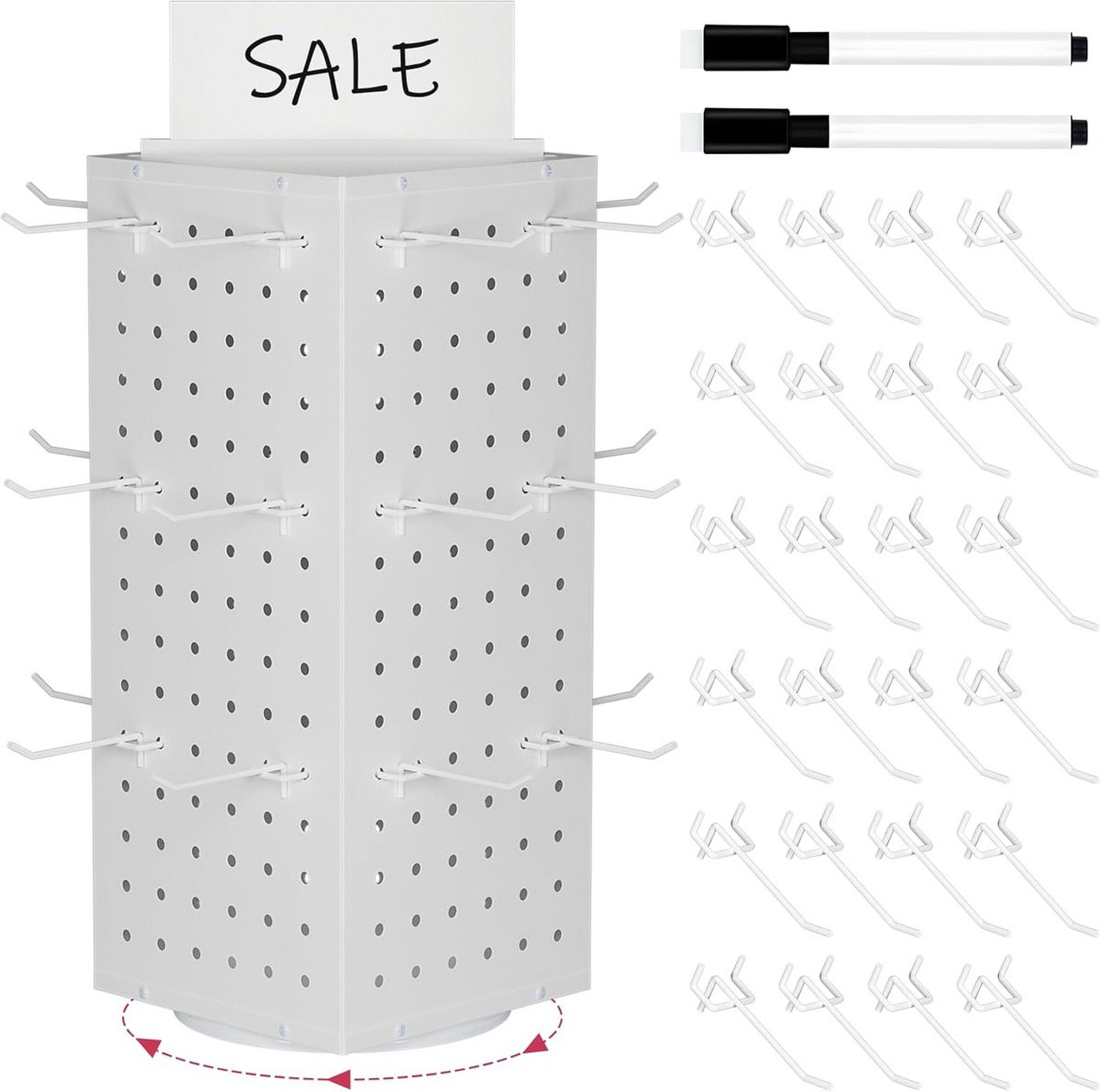 Draaibare Metalen Pegboard Display Standaard met 24 Haken voor Beurzen