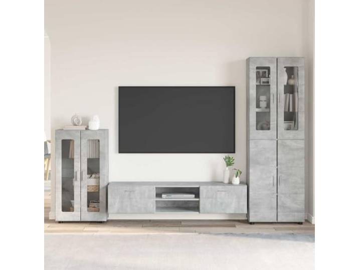 HKQWPBF TV-Schrank Florin 3 STK Betongrau Holzwerkstoff mit Stauraum 3er-Set, matte Oberfläche, robustes Material, vielseitig nutzbar, pflegeleichte Reinigung