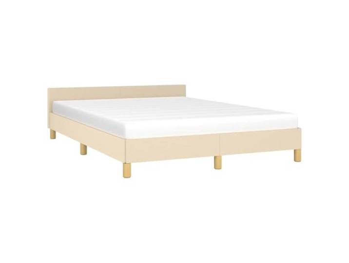 KTHLBRH Bettrock 140 x 190 cm Creme Stoff Mit Kopfteil, Lattenrost aus Sperrholz, stabile Beine, einfache Montage