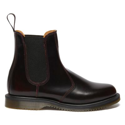 Chelseaboots DR. MARTENS "Flora", Damen, Gr. 38, Textil, dunkelrot, Leder, Schuhe Chelseaboots, Stiefelette, Business Schuh mit Stretcheinsatz