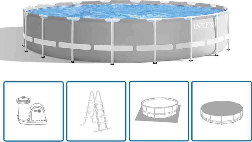 Intex 26732GN, 24311 l, Gerahmter Pool, Erwachsener & Kind, Leiter, Grau, 92,2 kg