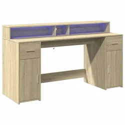 Helloshop26 - Schreibtisch Tisch Arbeitsplatz Computermöbel Schreibtisch mit LED-Beleuchtung Sonoma-Eiche-Holzwerkstoff braun 02_0023421