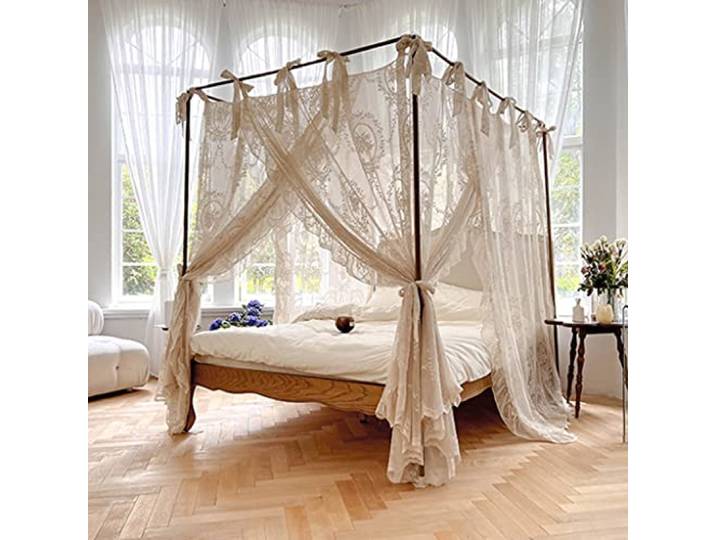 Elegante Spitze, Prinzessin, 4 Eckpfosten, Moskitonetz, romantisch, für Mädchen und Frauen, Bettvorhang, Baldachin für Erwachsene, Hochzeit, Schlafzimmer, Kinderzimmer, Dekoration