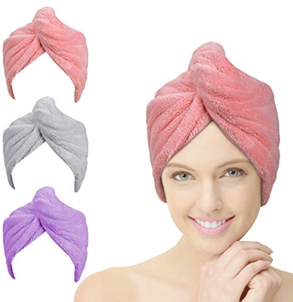 Set van 3 zachte microfiber haar tulband handdoeken voor dames