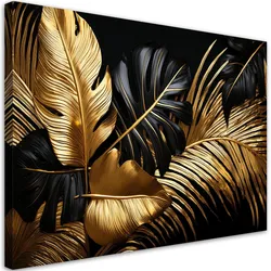 LEINWANDBILD Goldblatt auf schwarzem Hintergrund 120x80cm