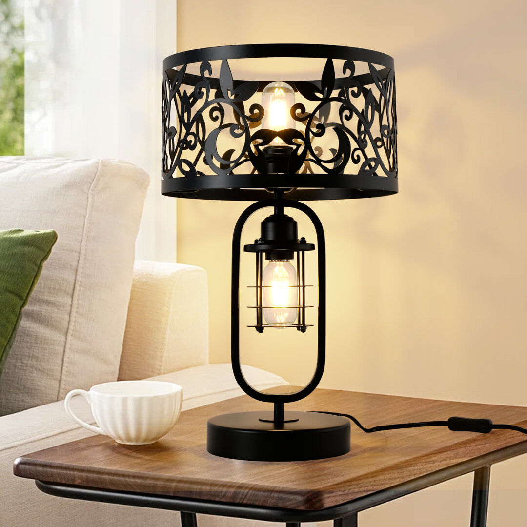 Blue Elephant 2- Light 48.5cm Industrial Metal Table Lamp Black 48.5cm H X 30cm W X 30cm D