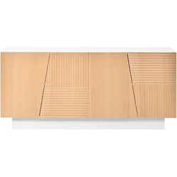 OKWISH Sideboard aus MDF und Spanplatte in Natur/Weiß, 160x40,5x72 cm, 4 Türen, höhenverstellbare Einlegeböden