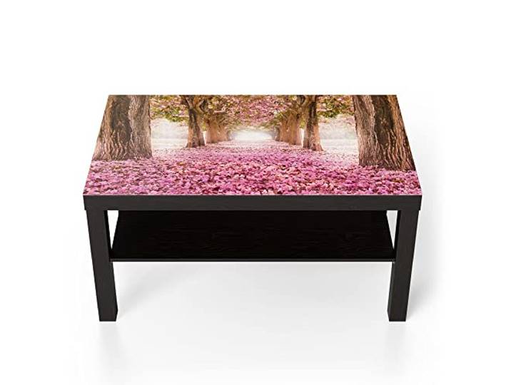 DEQORI Glastisch schwarz groß 90x50 cm Motiv Kirschblütenallee ausgefallener Beistelltisch aus Glas Hochglanz Couchtisch fürs Wohnzimmer moderner Couch Tisch mit Design