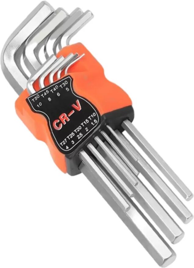 INF 9-teiliges Flachkopf-Inbusschlüssel-Set, mittellang – 45 Stahl, Chrom-Vanadium geschmiedet, hohe Härte, hoher Drehmoment,