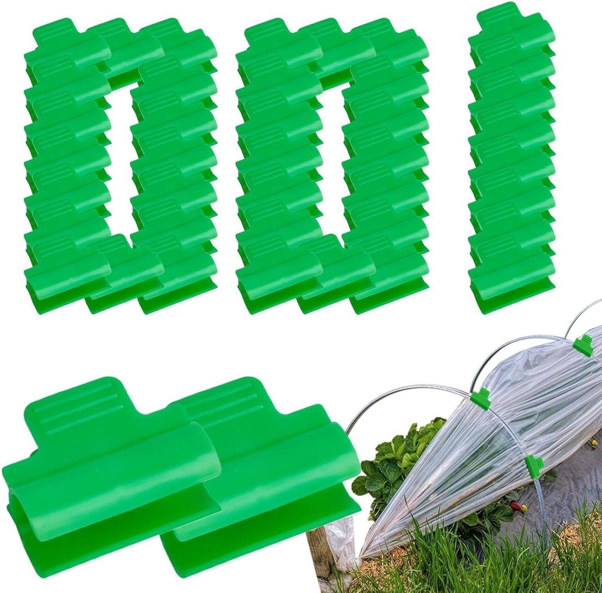100 stuks Groene Klemmen voor Tuingas en Kasconstructies met Gereedschapsloos Klemmechanisme