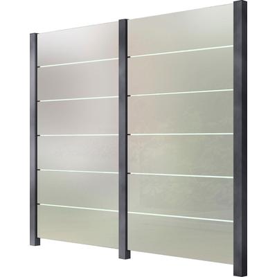 Zaun STAKET PRO, grau, Pfosten: 3 Stk., Aluminium, Glas, Zaunelemente, Glaszaun, Gesamtlänge: 2,29 m, 3 Pfosten
