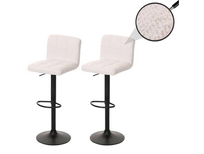 Mendler 2er-Set Barhocker HWC-G87 Stoff Boucle (450g/m²) FSC® - Creme-weiß Tresenhocker, Barstuhl, höhenverstellbar drehbar