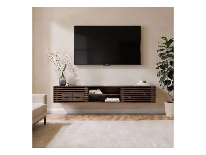 IDIMEX Lowboard RIAN, TV Lowboard hängend aus Massivholz mit Lamellentüren Nussbaum Finish