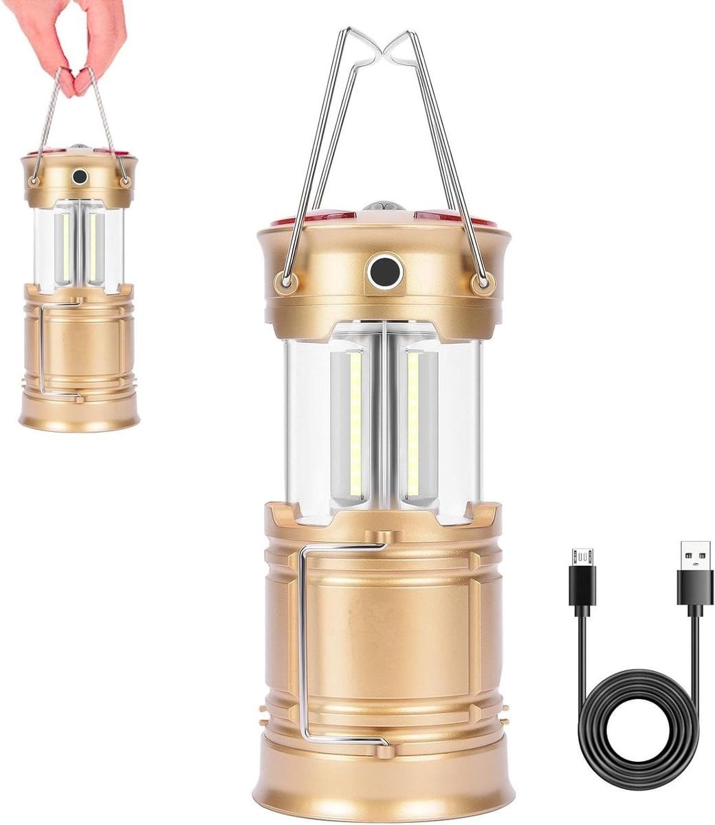 Oplaadbare LED Camping Lantaarn met Zaklamp - Goud