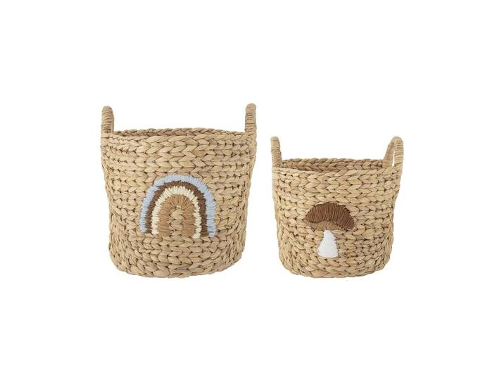Paniers en jacinthe d'eau beige, lot de 2, cylindrique, avec poig