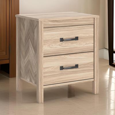 Benjara Bette Nightstand, 2 Drawers, Light Oak Brown Wood Finish, 24 Inch