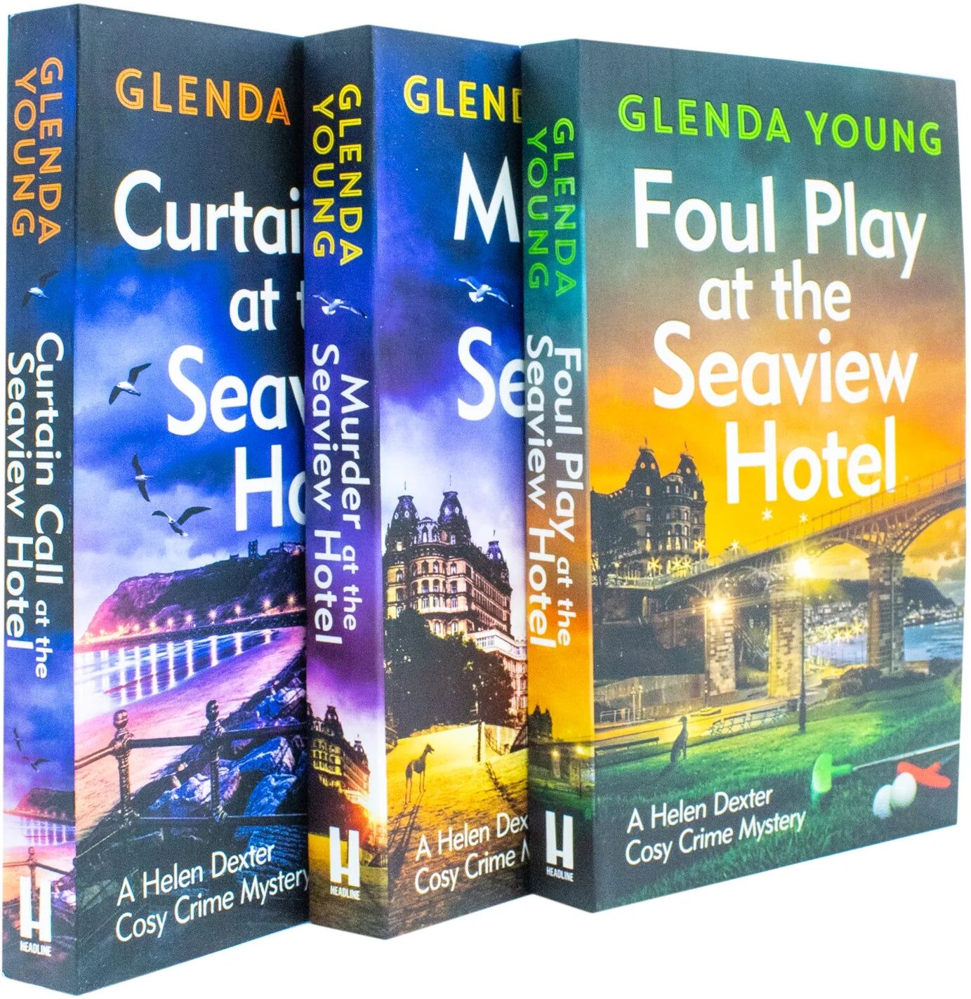 Headline Seaview Hotel Mysteries 3 Book Set by Glenda Young - Paperback Cosy Crime Fiction Collection - Murder, Curtain Call & Foul Play at the Seaview Hotel